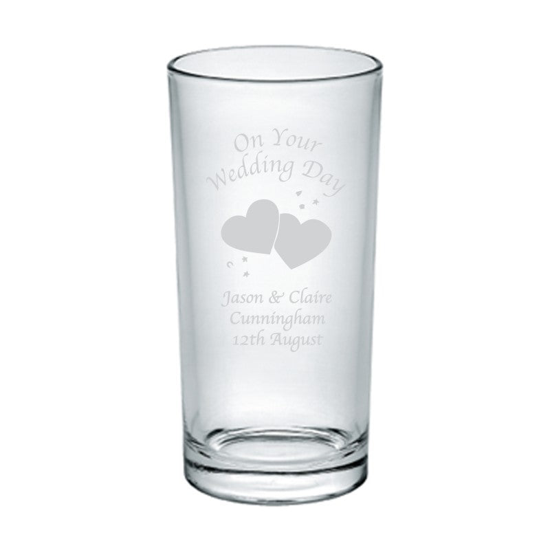 Etched Wedding Day Hearts/Doves Hi Ball