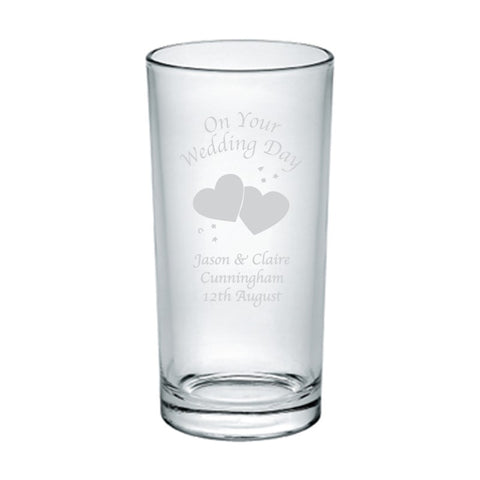 Etched Wedding Day Hearts/Doves Hi Ball
