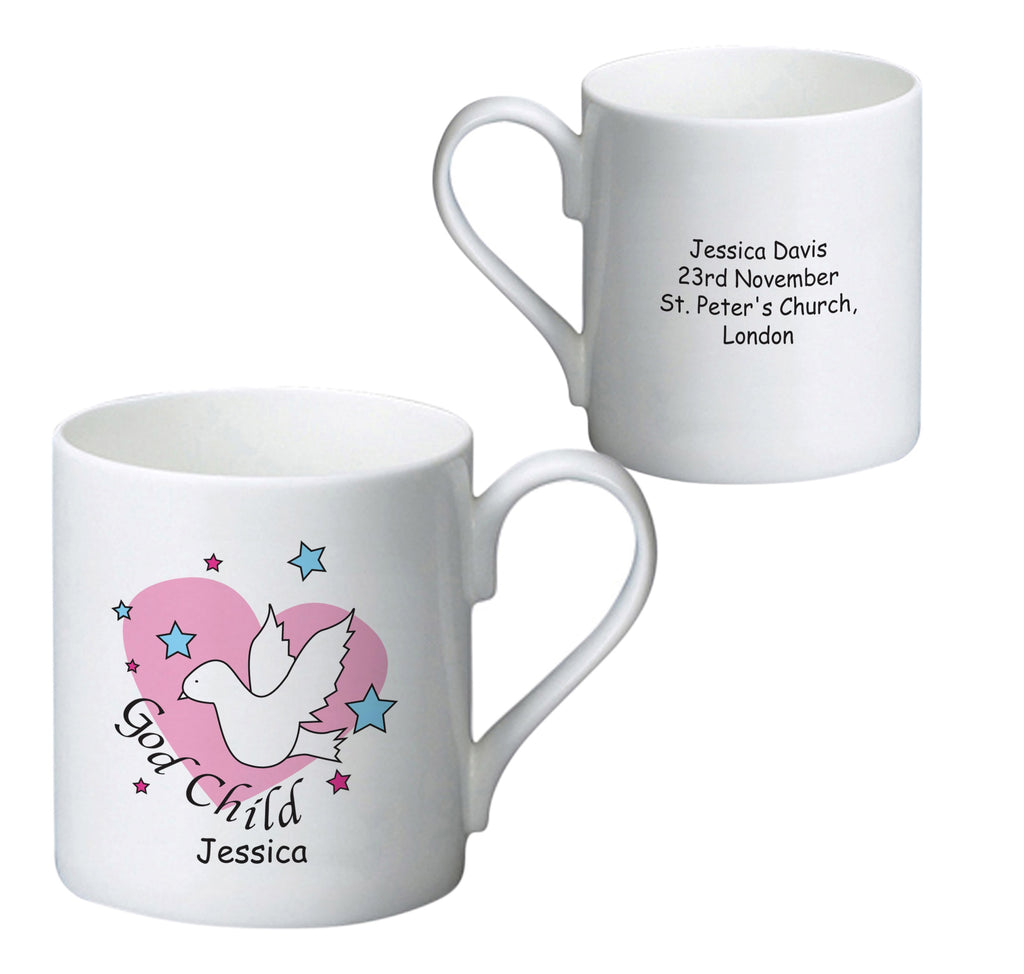 Dove & Hearts Pink Godchild Bone China Mug