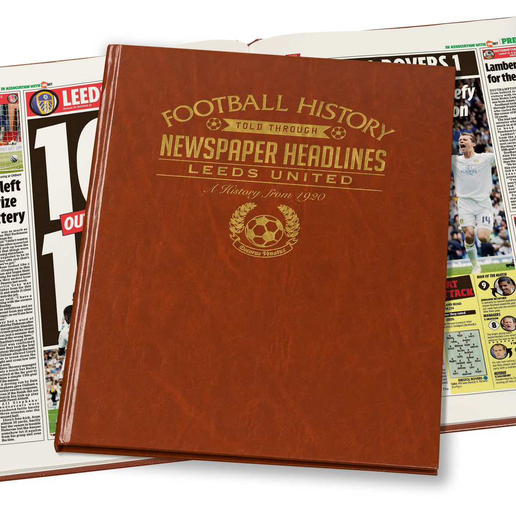 Leeds United Football Newspaper Book - Brown Leatherette (Colour Pages)