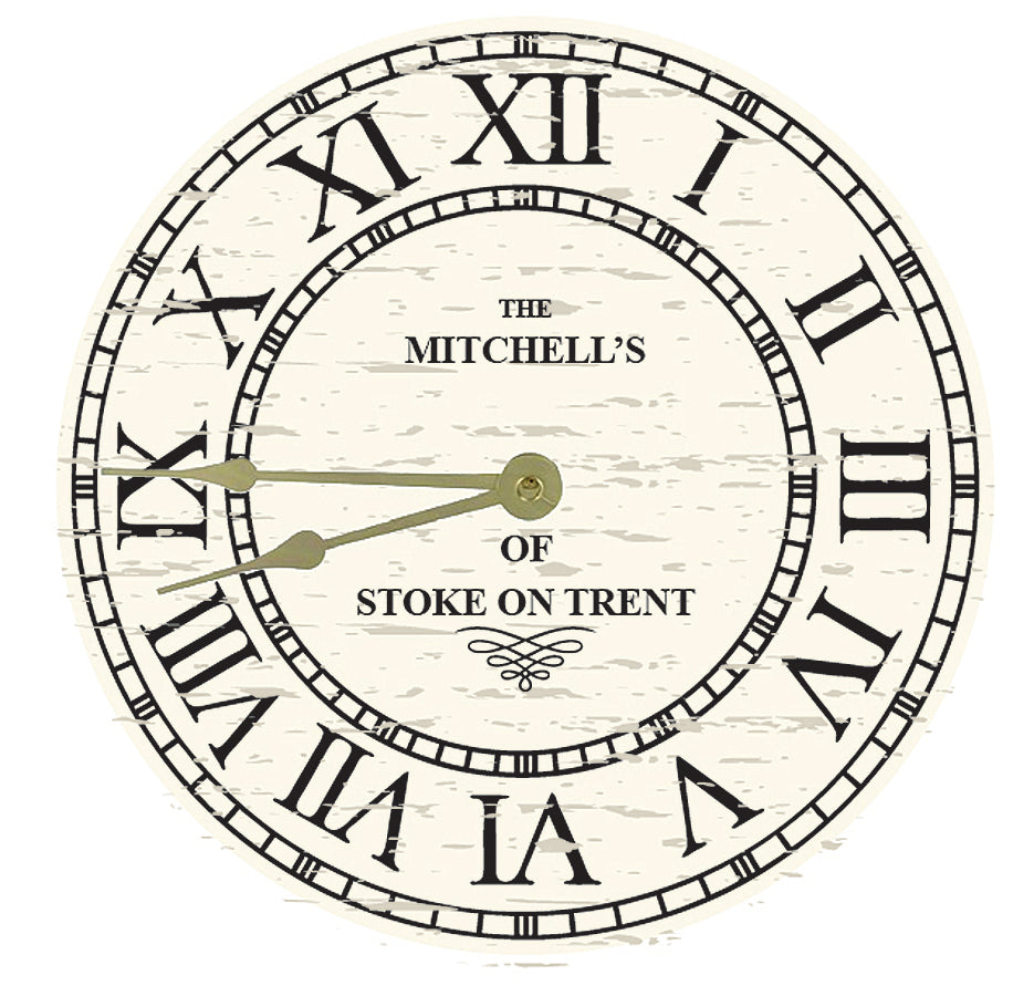 Distressed Cream Round Clock