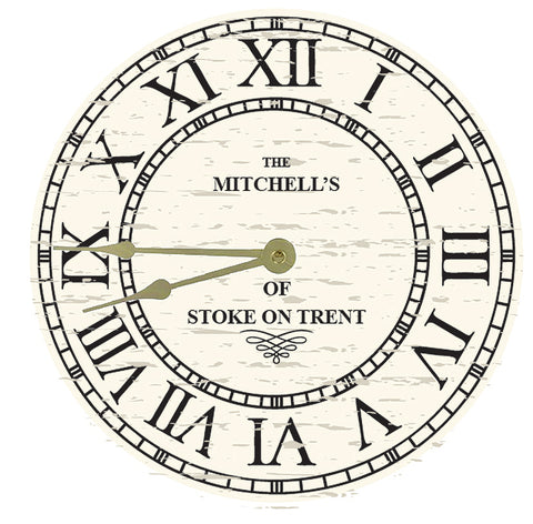 Distressed Cream Round Clock