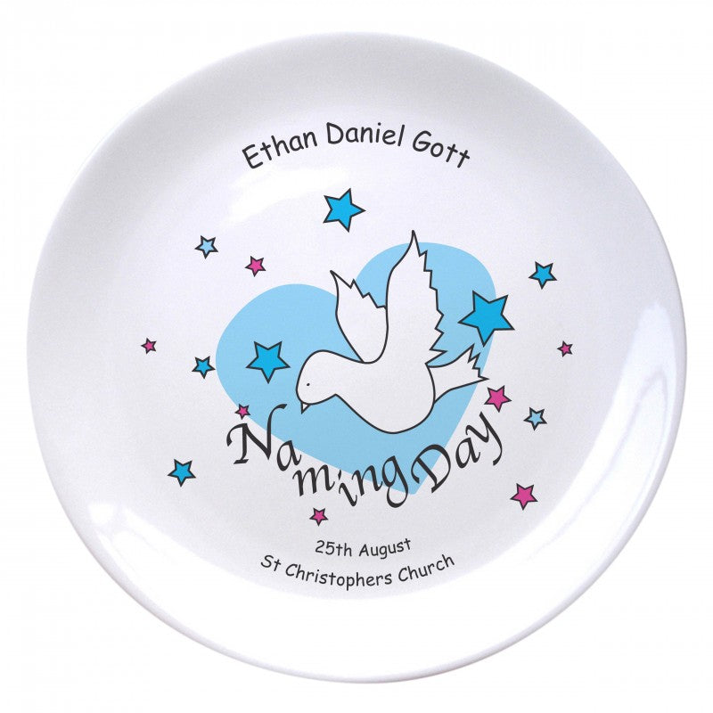 Dove & Hearts Blue Naming Day 8" Coupe Plate