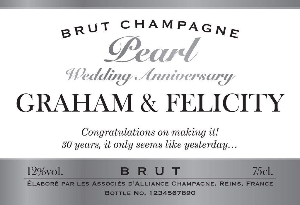 Pearl Anniversary Labels for Champagne (Pack of 2)