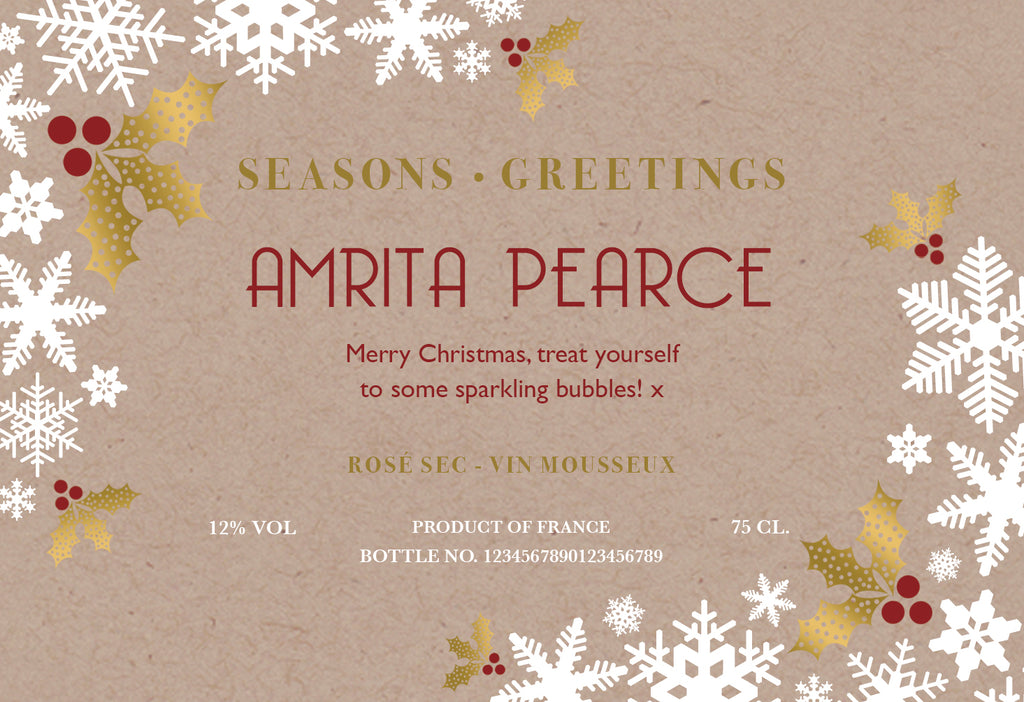 Snowflakes Christmas Labels for Sparkling Rosé Wine (Pack of 2)
