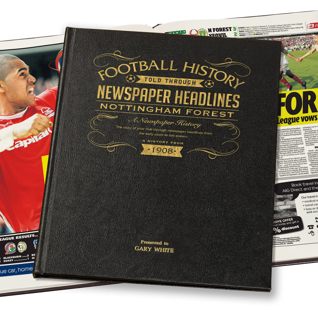 Nottingham Forest Newspaper Book - Leather Black Cover