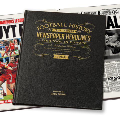 Liverpool In Europe Newspaper Book - Leather Black Cover