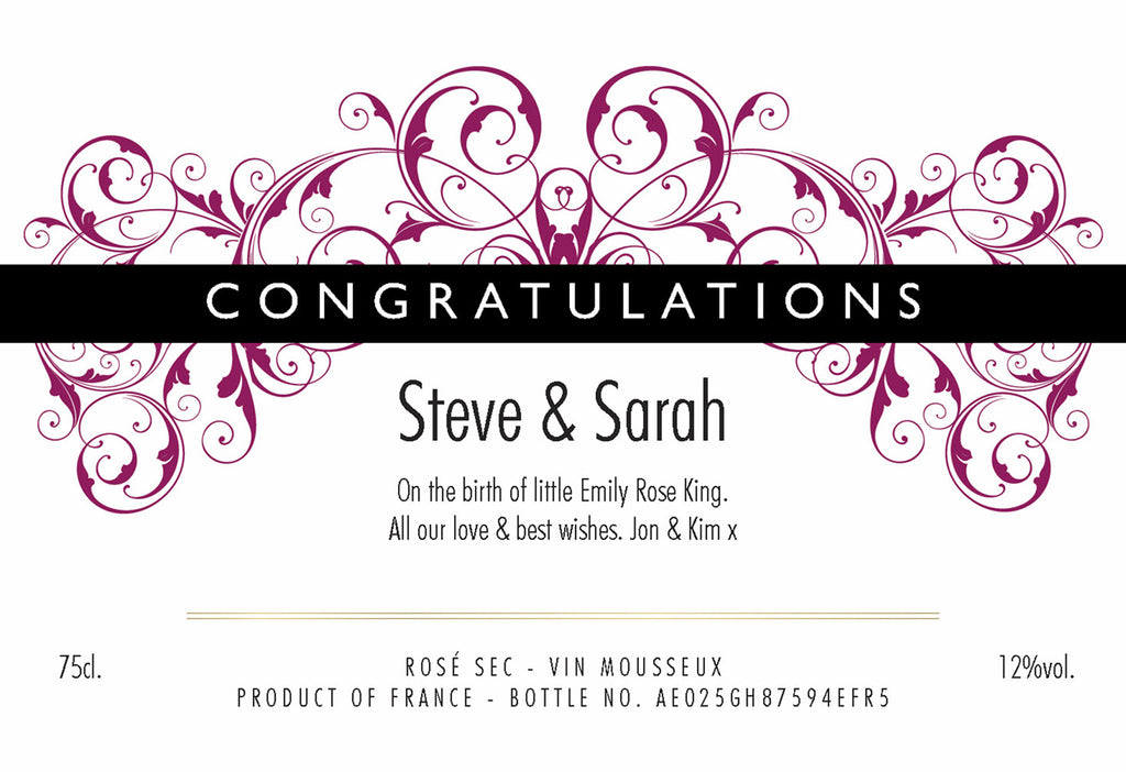 Congratulations Labels for Sparkling Rosé Wine