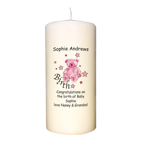 Teddy & Stars Pink Birth Candle