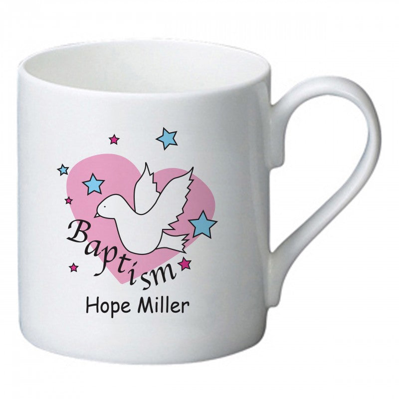 Dove & Hearts Pink Baptism Bone China Mug