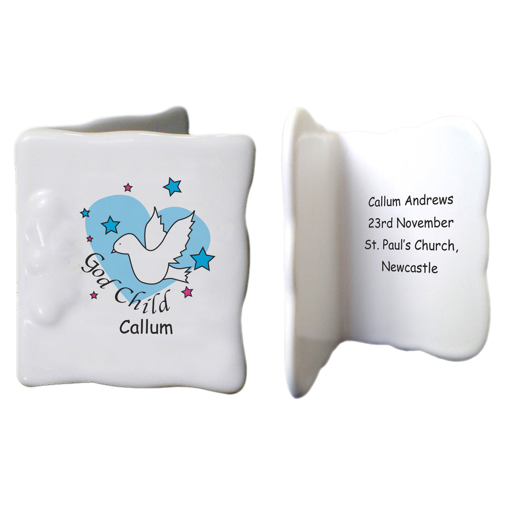Dove & Hearts Blue Godchild Bone China Message Card