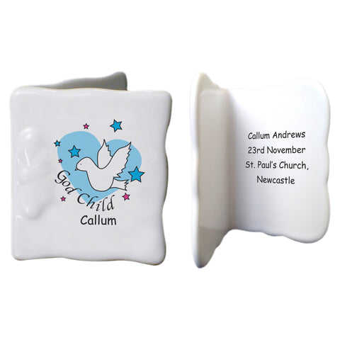 Dove & Hearts Blue Godchild Bone China Message Card