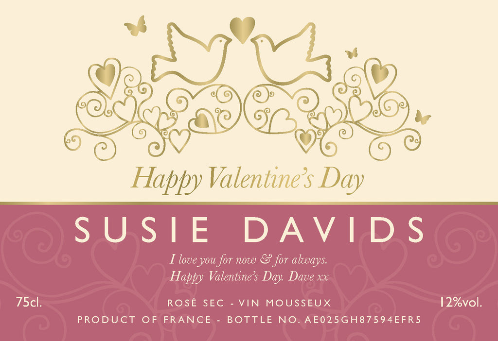 Pink Valentine’s Day Labels for Sparkling Rosé Wine (Pack of 2)