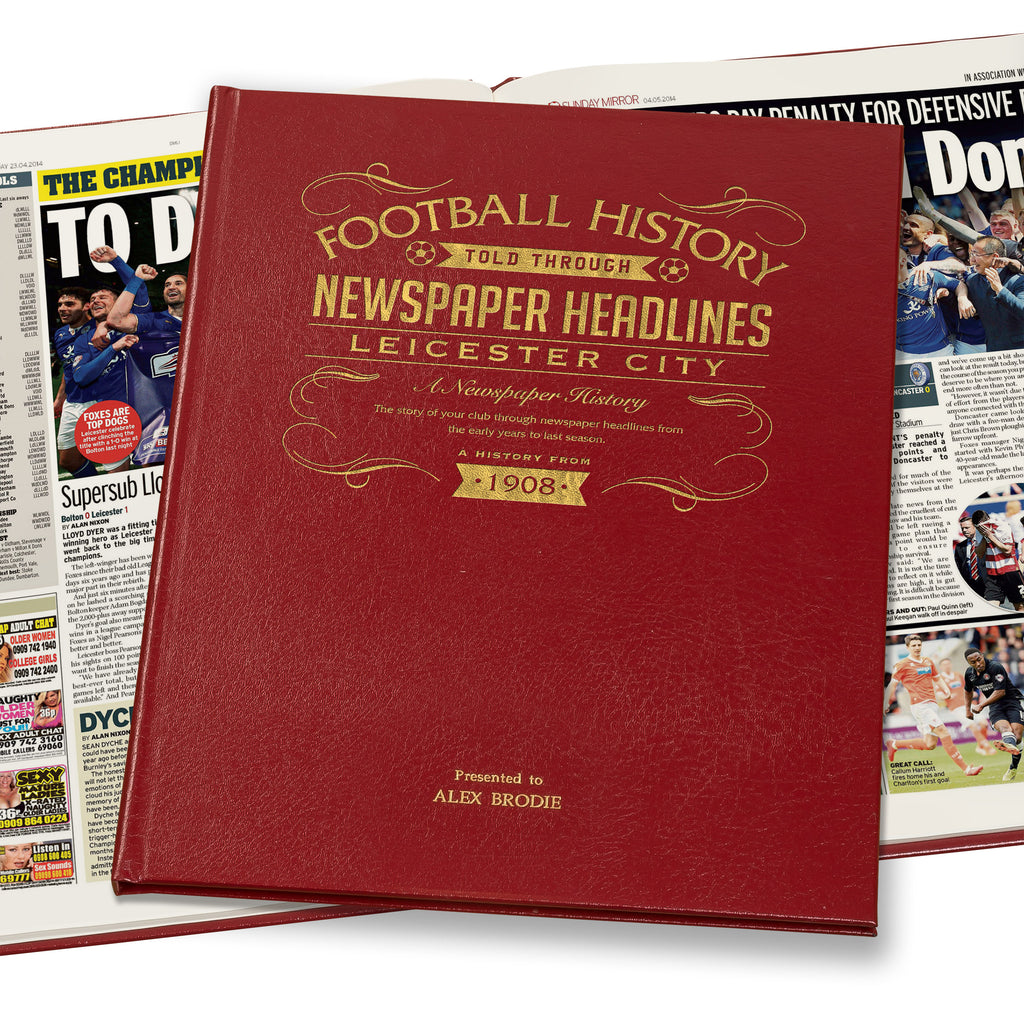 Leicester City Newspaper Book - Leather Red Cover