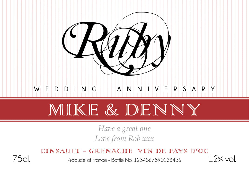 Ruby Anniversary Labels for White Wine (Pack of 12)