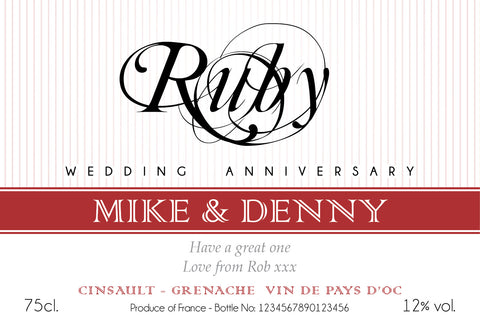 Ruby Anniversary Labels for White Wine