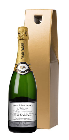 Silver Anniversary Champagne in a Gold Gift box
