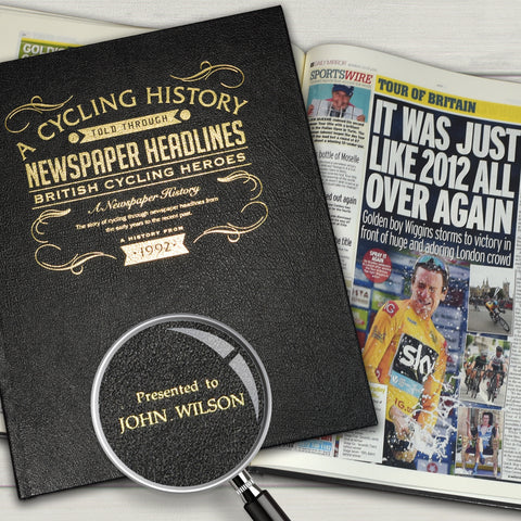 British Cycling Heroes Newspaper Book - Black Leather Cover