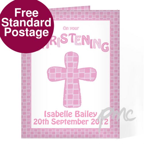 Personalised Christening Cross Card-Pink