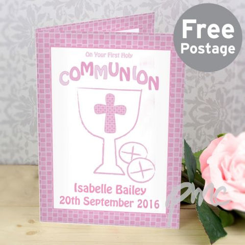 Personalised First Holy Communion Card Pink