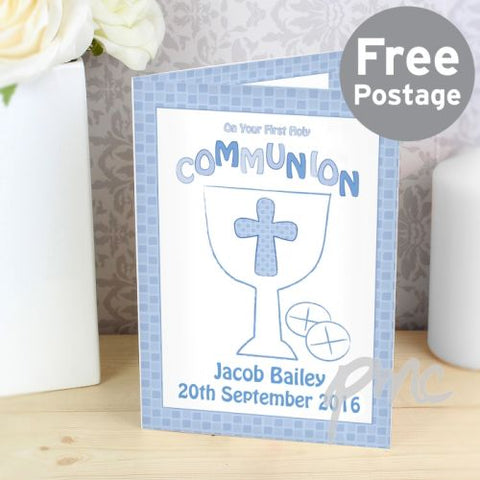 Personalised First Holy Communion Card Blue
