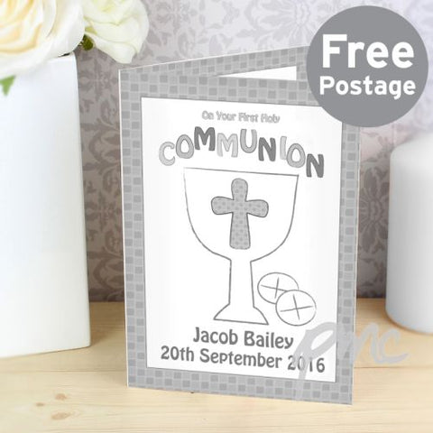 Personalised First Holy Communion Card Grey