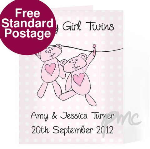 Personalised Twin Girls Washing Line Card