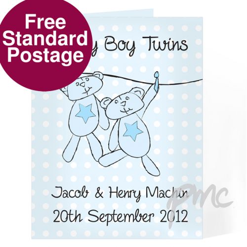 Personalised Twin Boys Washing Line Card