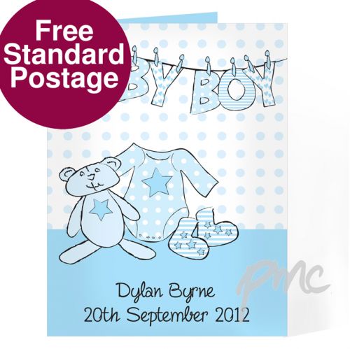 Personalised Baby Boy Washing Line Card