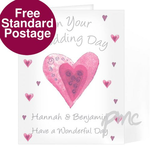 Personalised On Your Wedding Day Pink Heart Card