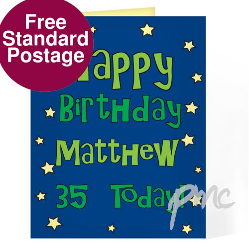 Personalised Happy Birthday Blue Star Card