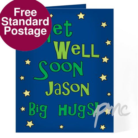 Personalised Get Well Blue Stars Card