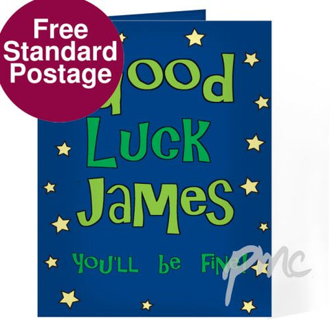 Personalised Good Luck Blue Star Card