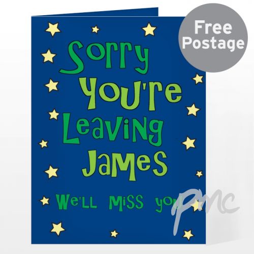 Personalised Sorry You're Leaving Card - Blue Stars