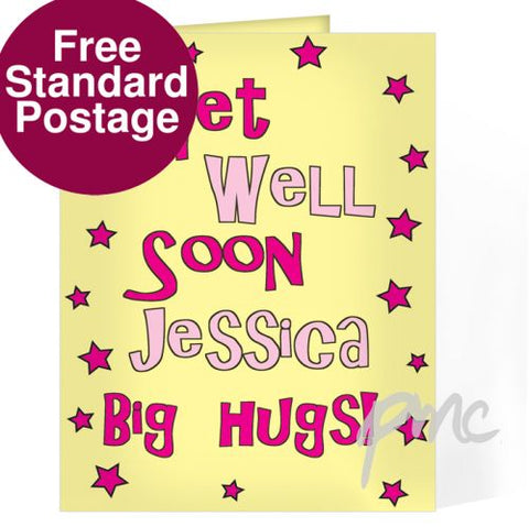 Personalised Get Well Pink Stars Card