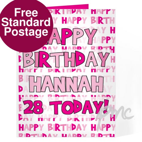 Personalised Happy Birthday Pink Text Card