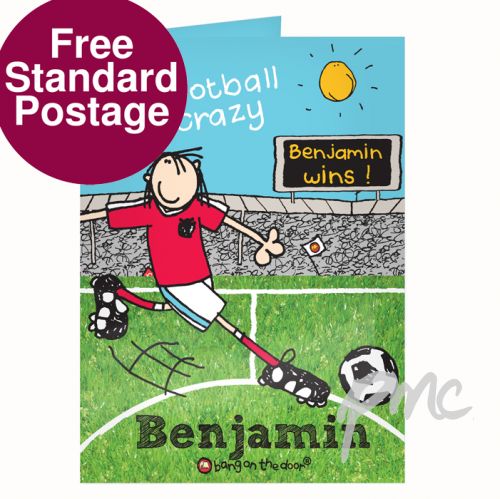 Personalised Bang on  the Door Football Crazy Card