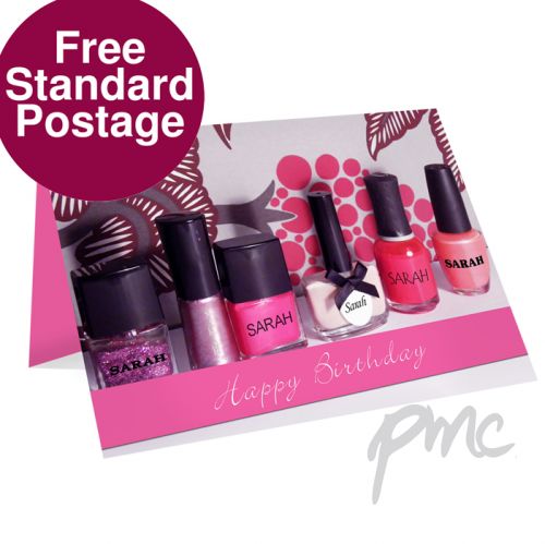 Personalised Row of Pink Nail Polish Card