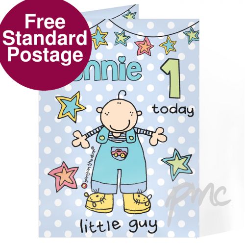 Personalised Bang on the Door Little Guy Age Card