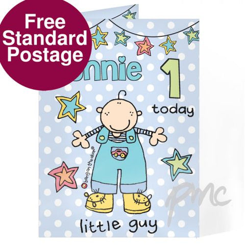 Personalised Bang on the Door Little Guy Age Card