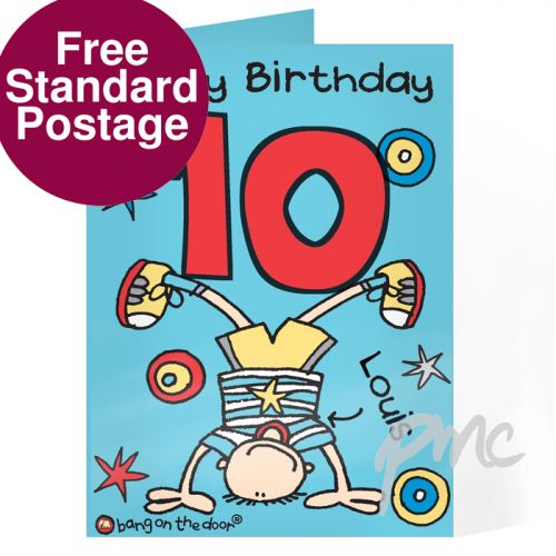 Personalised Bang on the Door Upsidedown Boy Age Card