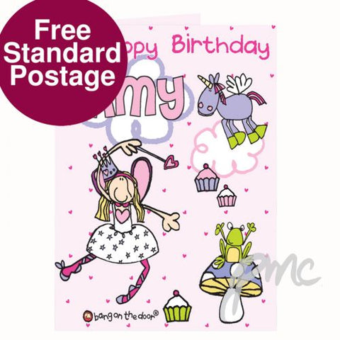 Personalised Bang On The Door Fairy and Unicorn Card