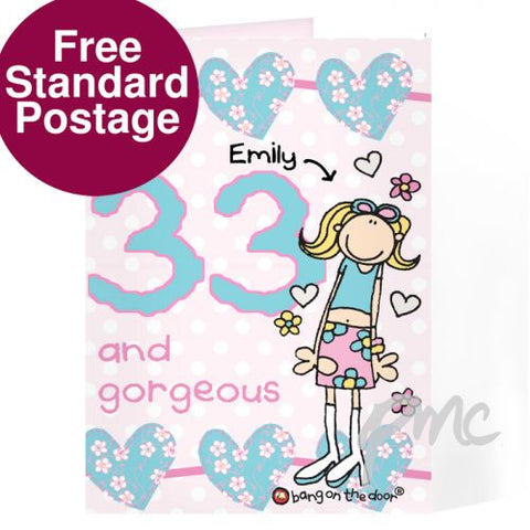 Personalised Bang On The Door Gorgeous Birthday card
