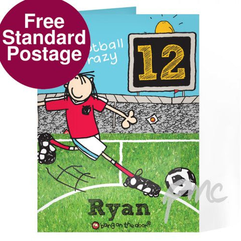 Personalised Bang On The Door Football Crazy Age card