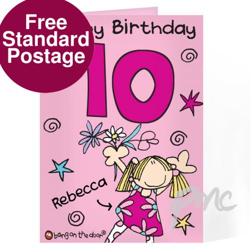 Personalised Bang On The Door Girls Age Card