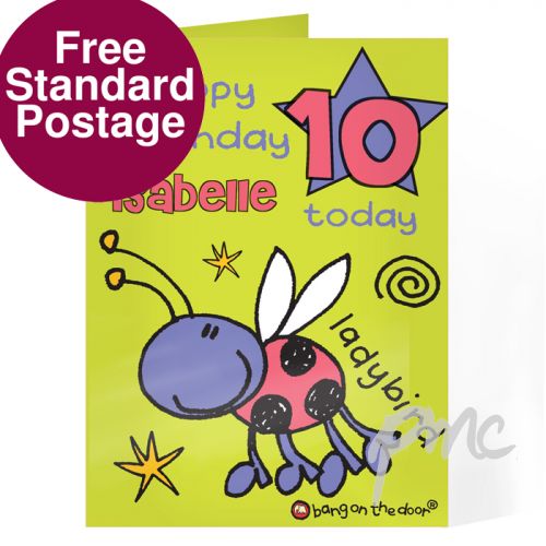 Personalised Bang On The Door Ladybird Age Card