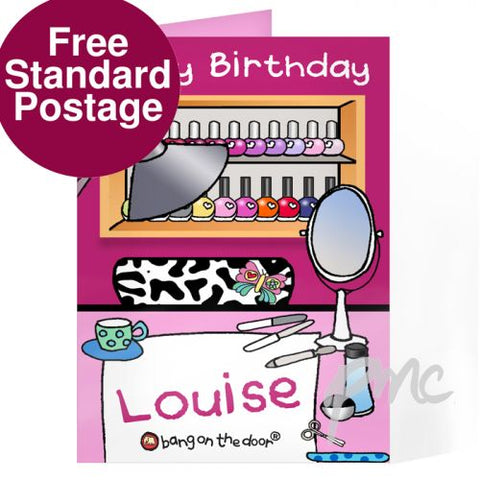 Personalised Bang On The Door Beauty Parlour Card