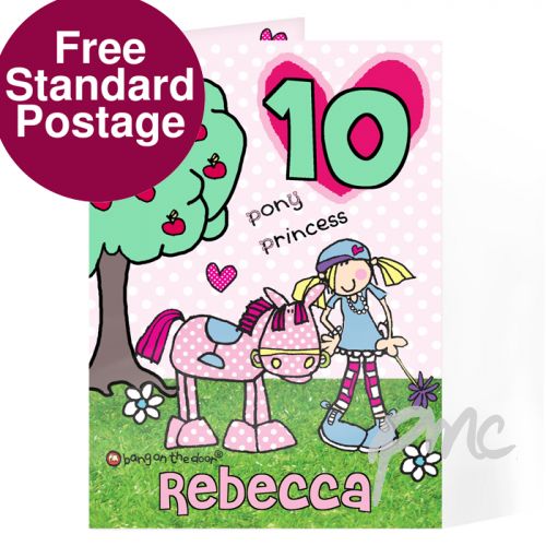 Personalised Bang On The Door Pony Princess Age Card