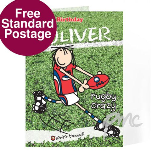 Personalised Bang On The Door Rugby Card