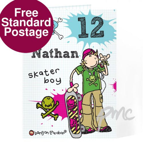Personalised Bang On The Door Skater boy Age Card